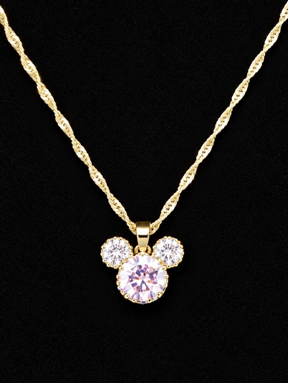 18k Gold-filled Pink Crystal Mickey Pendant Necklace